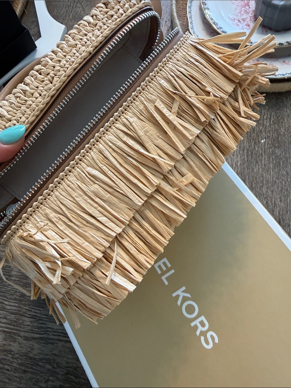 Michael Kors Natural Raffia Fringe Top-Handle Bag Jana cross body bag - Picture 11 of 13